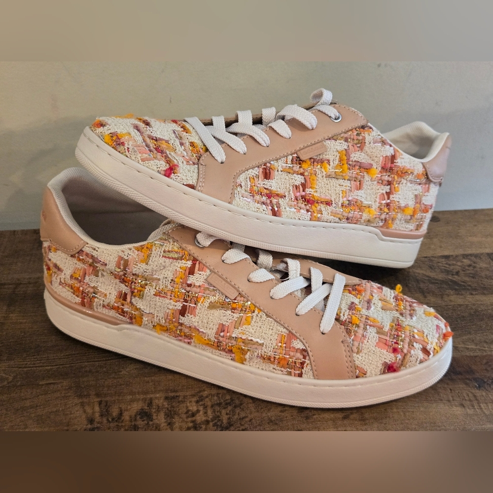 Coach Lowline Natural Multicolor Sneakers with Signature Tweed Pattern SIZE 11 - Picture 5 of 16